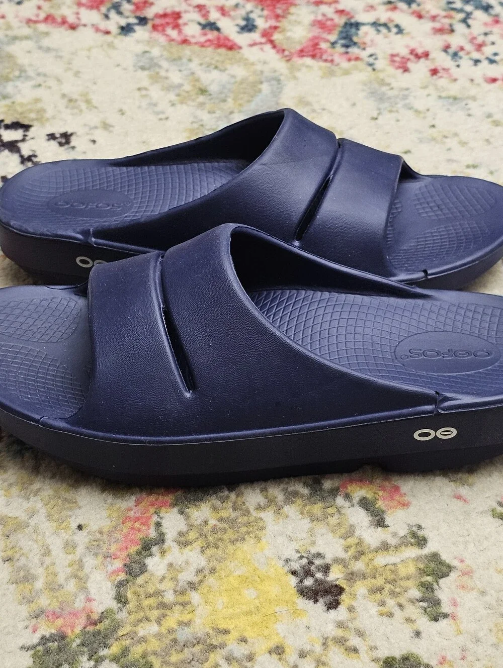 OOFOS OOahh Comfort Slide Sandals Men's Size 7 Navy Blue Slip On Recovery Shoes